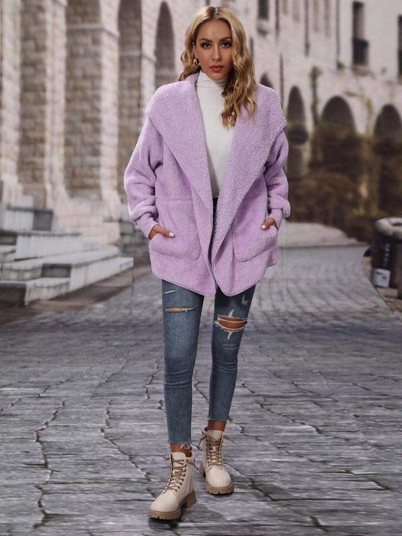 Women'S Solid Drop Shoulder Hooded Coat, Fashion Casual Pocket Coat for Daily Outdoor Wear, Women Clothing for Spring & Fall